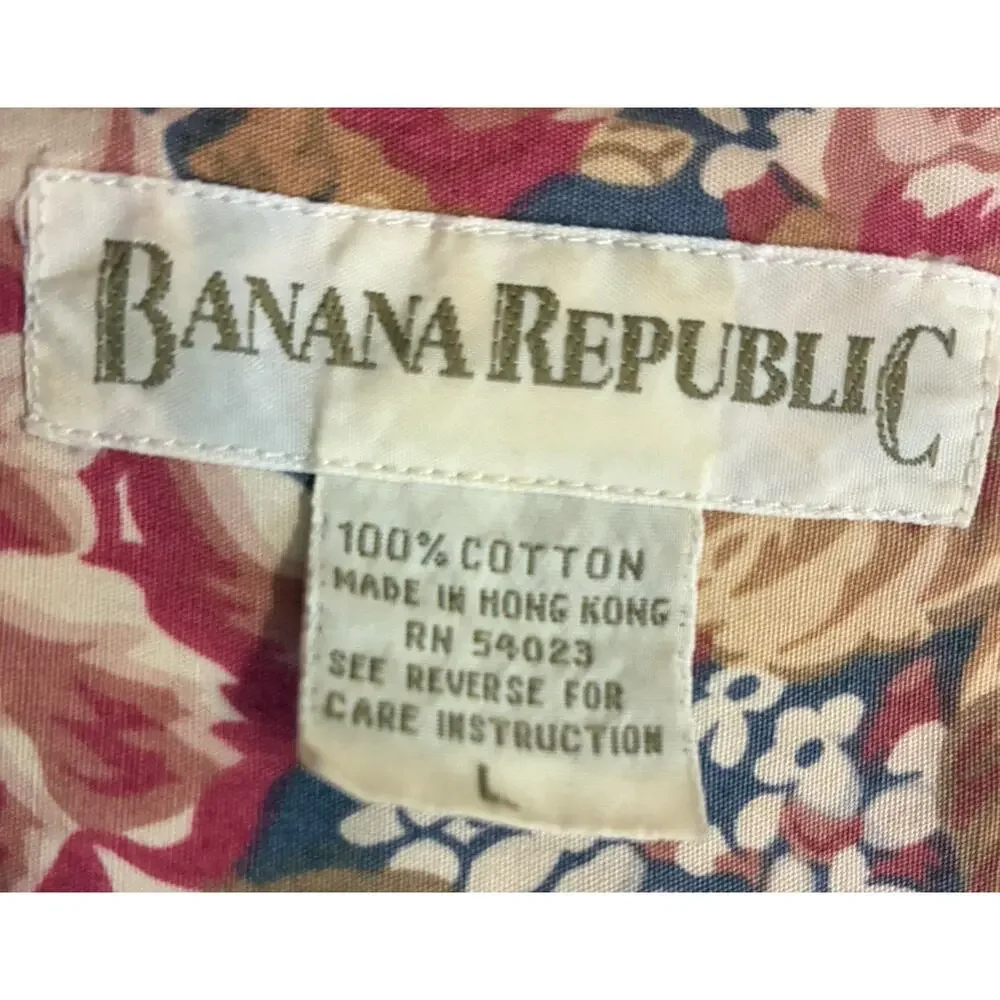 Vintage 90s Banana Republic Floral Rose Button Down Shirt L 100% Cotton Unisex